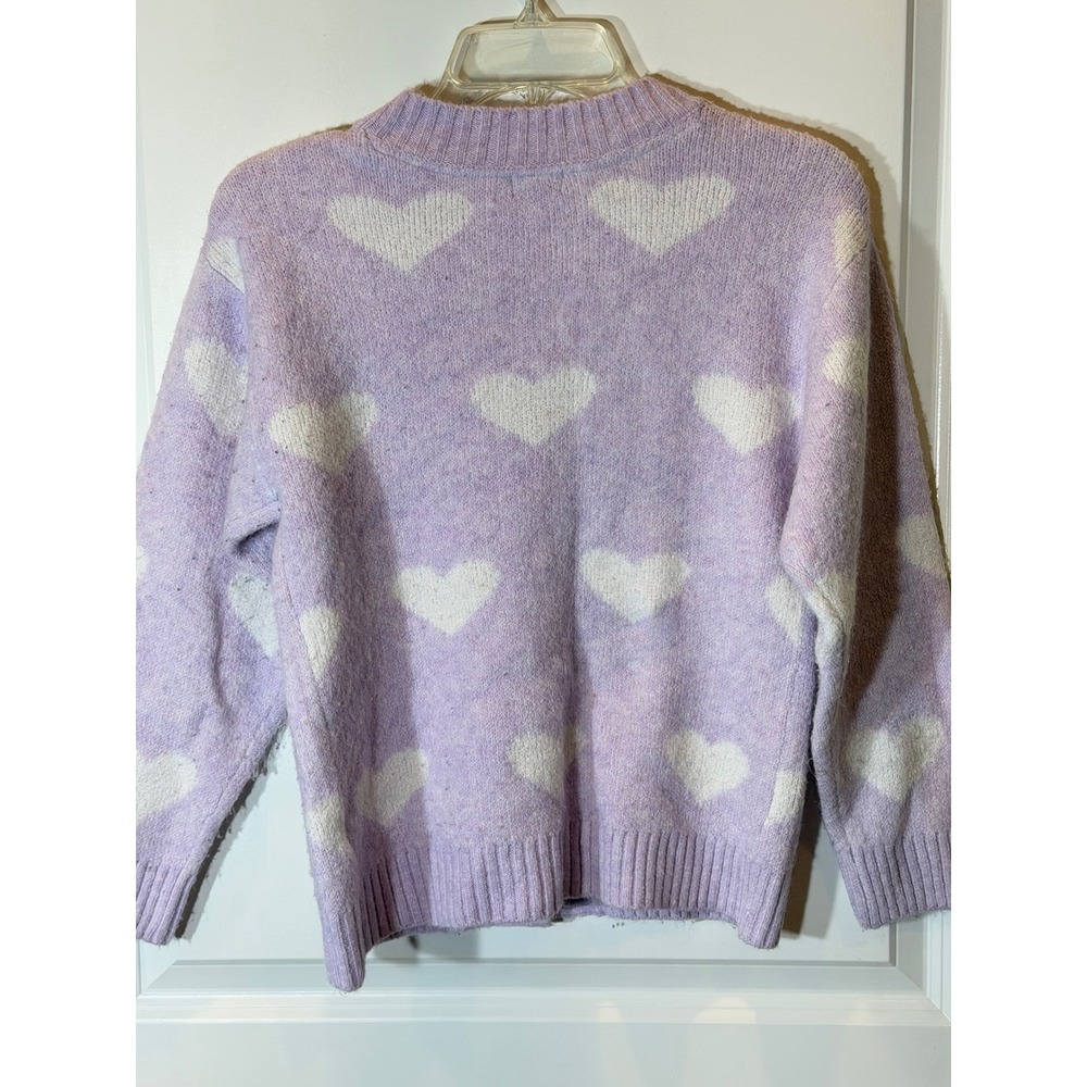 Vince Camuto Girls Lavender Heart Print Button Front Cardigan Sweater 10/12 - Picture 2 of 5